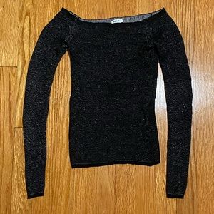 subdued black off the shoulder sparkly top